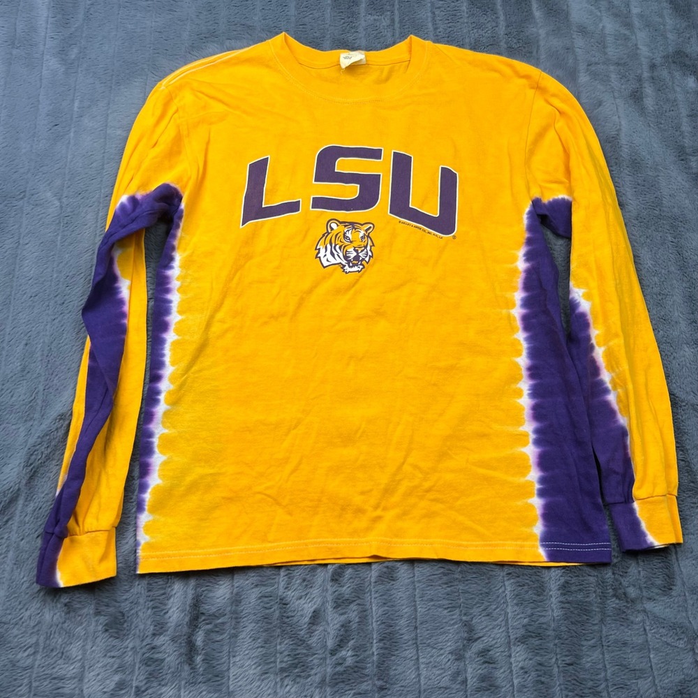 Anvil LSU Tigers Long Sleeve Shirt Yellow Purple Tie Dye Mens Medium 15116